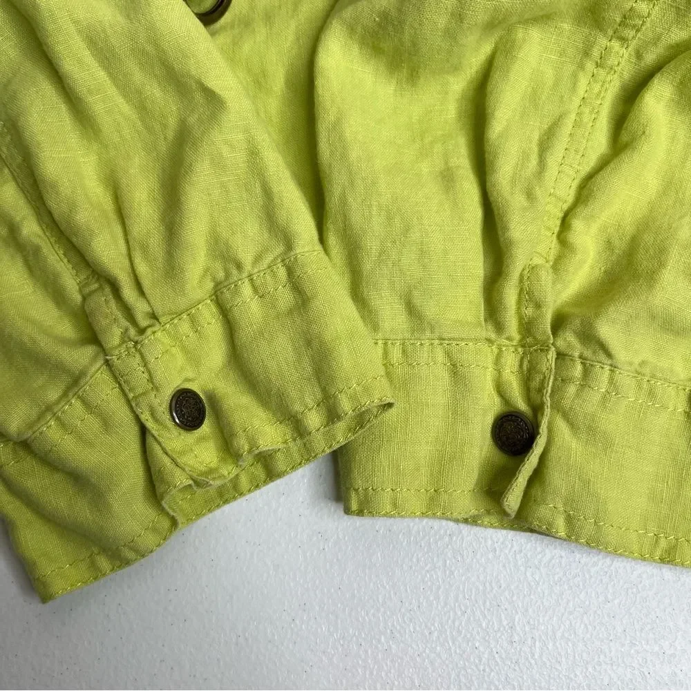 Chicos Drape Front Easy Linen Jacket Chartreuse Roll Tab Sleeve Women Size Large